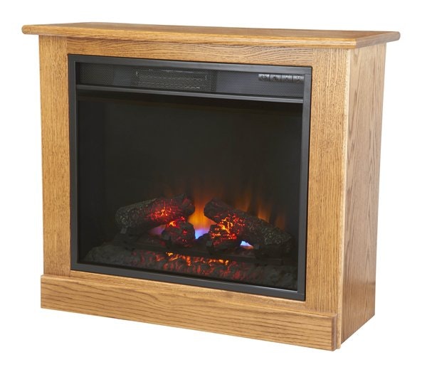 Amish Portable Wall Mantel with Electric Fireplace Heater on Casters