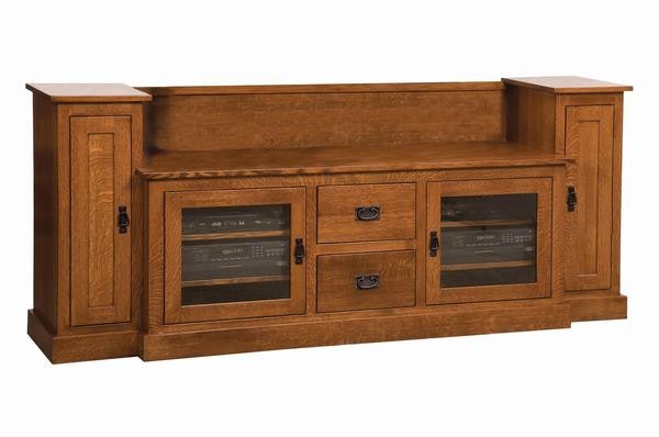The Mission Style Roanoke TV Stand with Towers Handcrafted From QSWO Wood with Charwood Finish