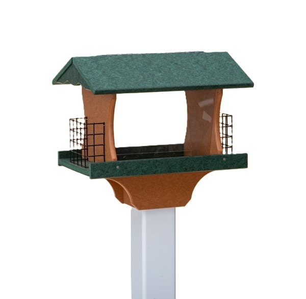Amish Recycled Eco Friendly Poly Lumber Hopper Bird Feeder with Suet Cages