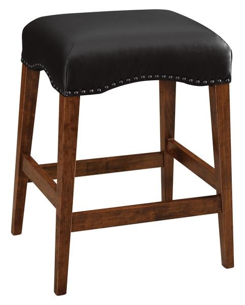 Amish Clemons Stationary Car Chair Backless wooden legs studded nails black leather seat