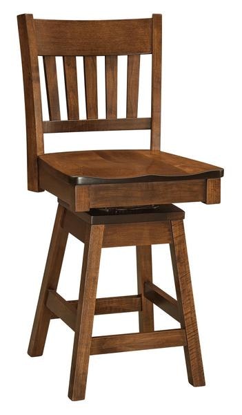 Amish Westport Swivel Barstool Armless Solid Wood 5 slats