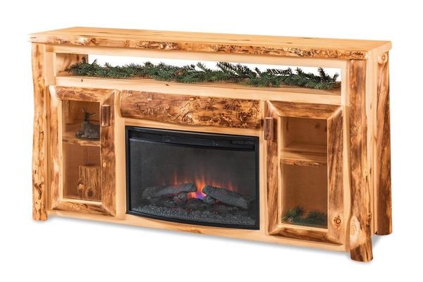 Amish Rustic Log 66" TV Cabinet with Electric Fireplace