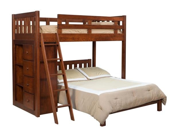 Amish Kids Twin Over Full Bunk Bed with Bookcase
