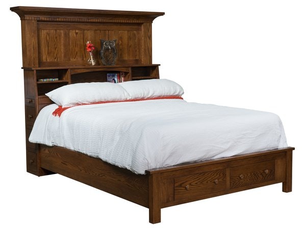 Amish David Tall Bookcase Platform Bed with Footboard Storage