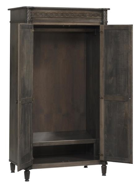 Amish Ornament Wardrobe Armoire with Two Cabinet Doors shown in Brown Maple Antique Slate and Black Glaze Stain