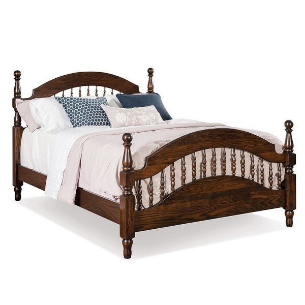 Amish Stephan Four Poster Spindle Bed Rounded Headboard and Footboard and Turned Out Posts.