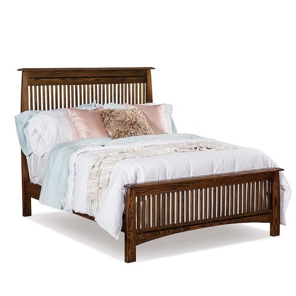Amish Colorado Springs Mission Slat Bed with Slender Lined Slats on Headboard and Footboard.