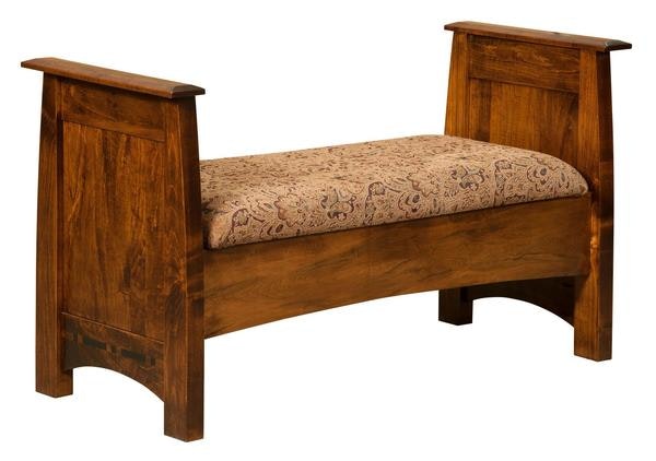 Amish Colorado Springs Mission Bedroom Storage Bench with High Paneled Sides and Upholstered Top.
