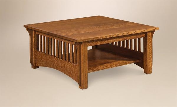 Amish Falkland Mission Square Coffee Table 36 inch or 40 inch sizes available.  Solid Hardwood with bottom Shelf.