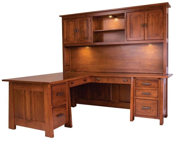 Amish Meridian Hardwood Corner Desk with Optional Hutch Top