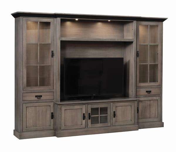 The Contemporary Style Cataula Wall Unit Handcrafted From Brown Maple Wood with Driftwood Finish