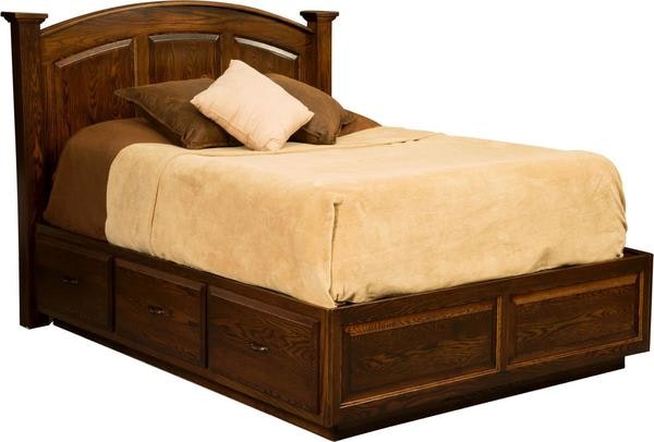 Amish Santa Clara 4 Post 6-Drawer Platform Storage Bed shown in Oak with Coffee Stain
