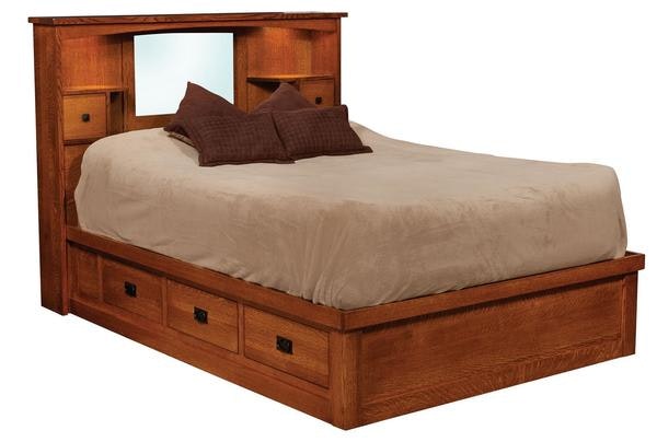 Amish Mission Bookcase Platform Storage Bed