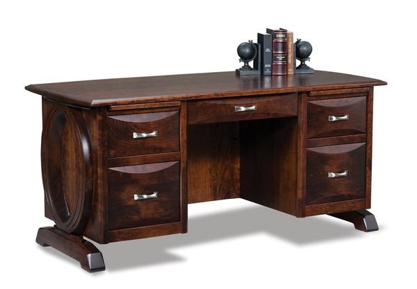 Amish Visionary Solid Wood 67 Executive Desk shown in Sap Cherry with Burnt Umber.