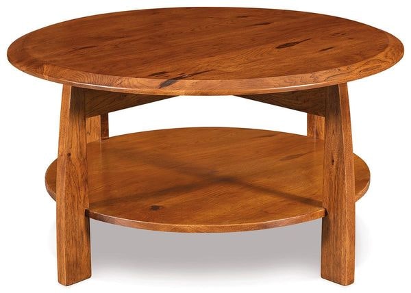 Amish Wood Grove Mission 38 Round Coffee Table with Bottom Shelf