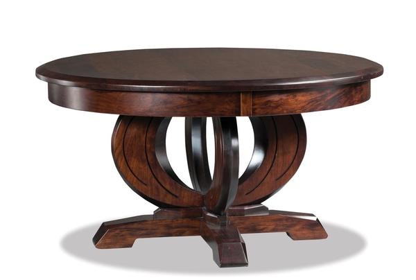 Amish Visionary 38 Round Coffee Table shown in Sap Cherry with Burnt Umber.