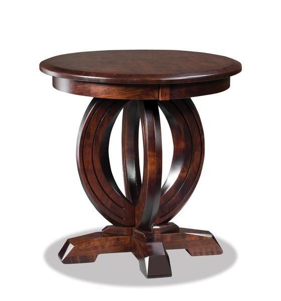 Amish Visionary 24 Round End Table with Curved Base shown in Sap Cherry with Burnt Umber