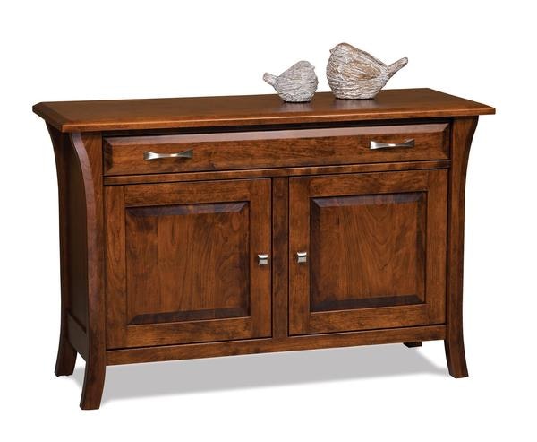 Amish 45 Wide Genesis Sofa Table Cabinet shown in Sap Cherry with Asbury Brown.
