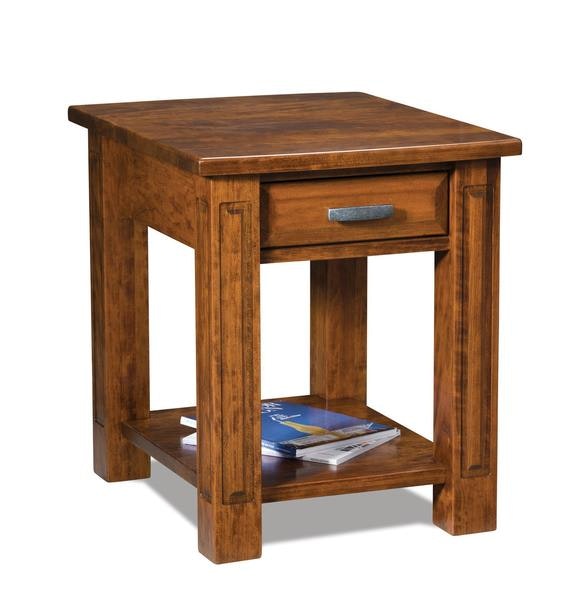 Amish 24 Tall Traditional End Table with Drawer and Bottom Shelf shown in Sap Cherry with Vintage Antique.