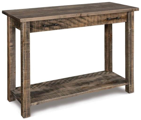 Amish 44 Dutton Sofa Table with Bottom Shelf in Rough Sawn Rustic Brown Maple Wood