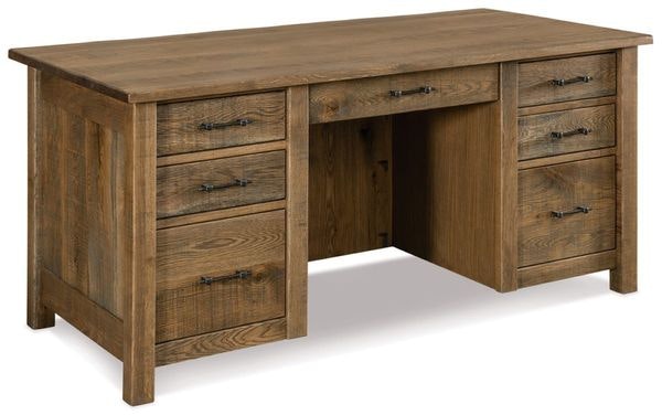 Amish 66 Dutton Executive Desk with Finished Backside in Rough Sawn Rustic Brown Maple Wood