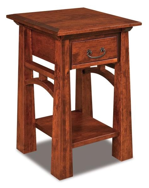 Amish 28 3/4 Tall Noah Solid Wood Mission 1-Drawer Nightstand with Opening with 1 Inch Beveled Top and Solid Wood Tapered Legs