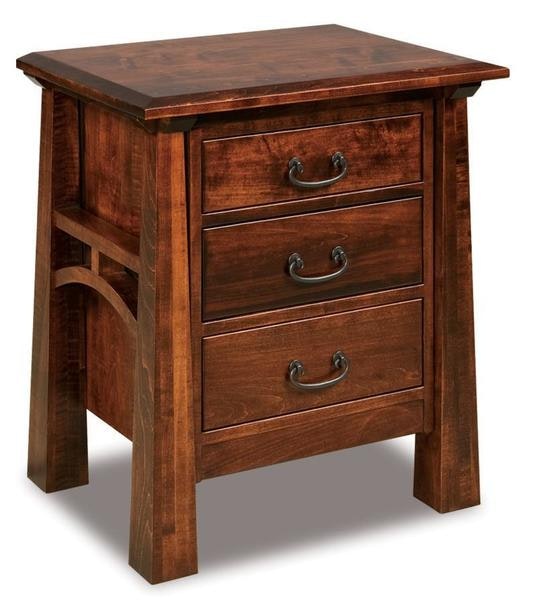 Amish 25 Wide Noah Solid Wood Mission 3-Drawer Nightstand with Tapered Corner Posts and Legs