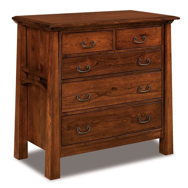 Amish 43 Wide Custom Noah Solid Wood Mission Small Chest of Drawers with Solid Wood Beveled Top and Tapered Legs