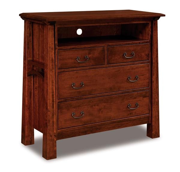 Amish 43 Wide Noah Solid Wood Mission 4-Drawer Media Chest of Drawers with Tapered Legs and Corner Posts