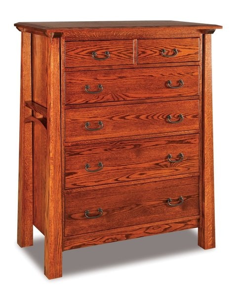 Amish 43 Wide Custom Noah Solid Wood Mission Chest of Drawers with Tapered Legs and Corner Posts
