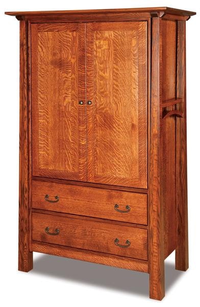 Amish 71 3/4 Tall Noah Solid Wood Mission Armoire with Solid Wood Beveled Top and Tapered Legs and Corner Posts