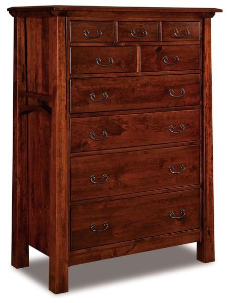 Amish 43 Wide Noah Solid Wood Mission 9-Drawer Chest of Drawers with Tapered Legs and Corner Posts
