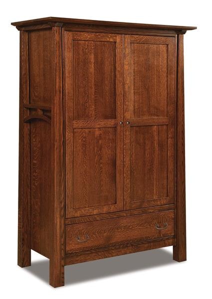 Amish 50 Wide Noah Solid Wood Mission Wardrobe Armoire with 1 Drawer, 2 Doors, 1 Adjustable Shelf, and 1 Adjustable Clothing Rod