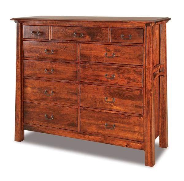 Amish 62 1/4 Wide Noah Solid Wood Mission 11-Drawer Double Chest of Drawers with Solid Wood Tapered Corner Posts and Legs