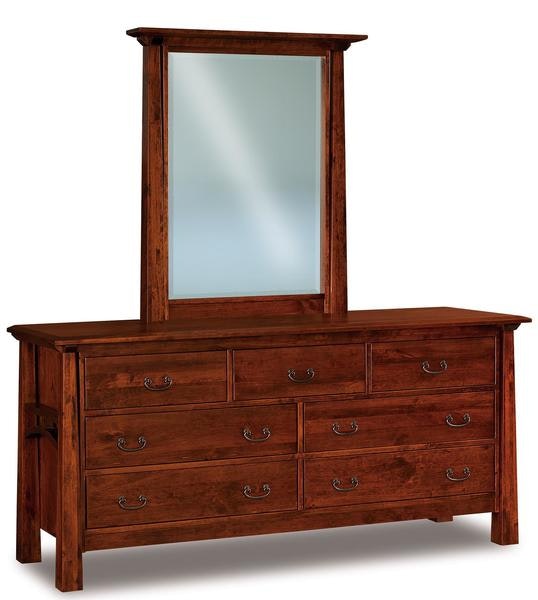 Amish 75 1/2 Wide Noah Solid Wood Mission 7-Drawer Dresser with Tapered Legs and Corner Posts