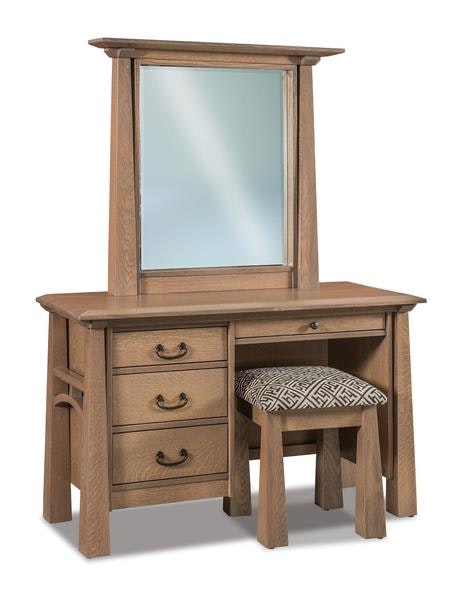 Amish 47 3/4 Wide Noah Mission Vanity Dressing Table shown in Quarter Sawn White Oak with Driftwood Stain