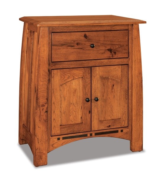 Amish Custom Colorado Springs Mission Nightstand Cabinet with 1-Drawer and 2-Doors with Solid Wood Bowed Side Panels and Corner Posts