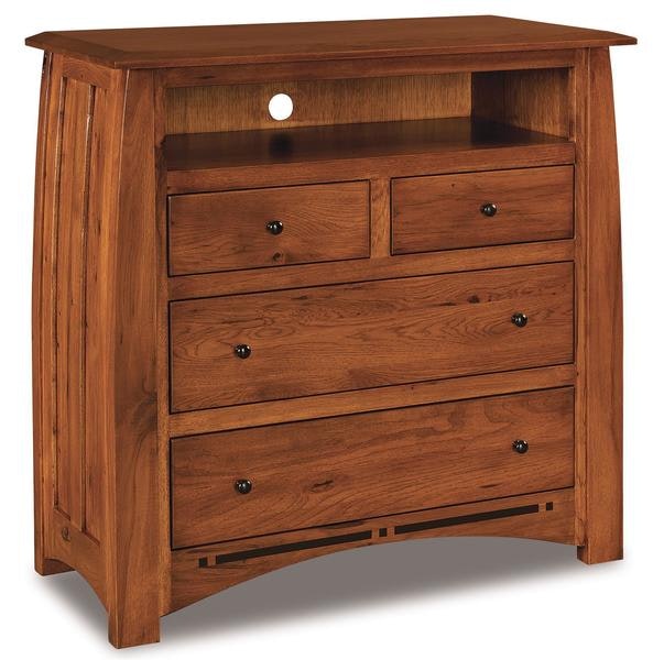 Amish 41 Wide Colorado Springs Mission Four Drawer Media Chest of Drawers shown in Rustic Hickory with Golden Harvest Stain.