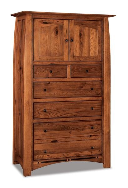 Amish 71 Tall Colorado Springs Mission Chest Armoire with 6 Drawers, 2 Doors, and 1 Shelf shown in Rustic Hickory Wood with Golden Harvest Stain