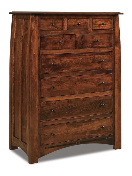 Amish 56 3/4 Tall Colorado Springs Mission Nine Drawer Chest of Drawers with Solid Wood Corner Posts and Bowed Side Panels