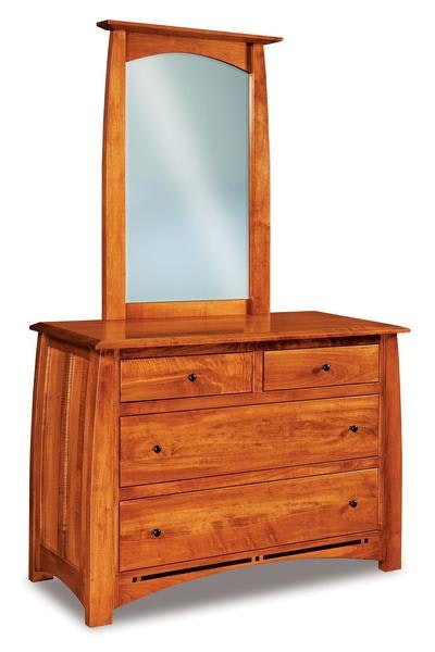 Amish 51 Colorado Springs Mission 4-Drawer Dresser with Solid Wood Bowed Side Panels and Ebony Inlay Strip Below Drawers