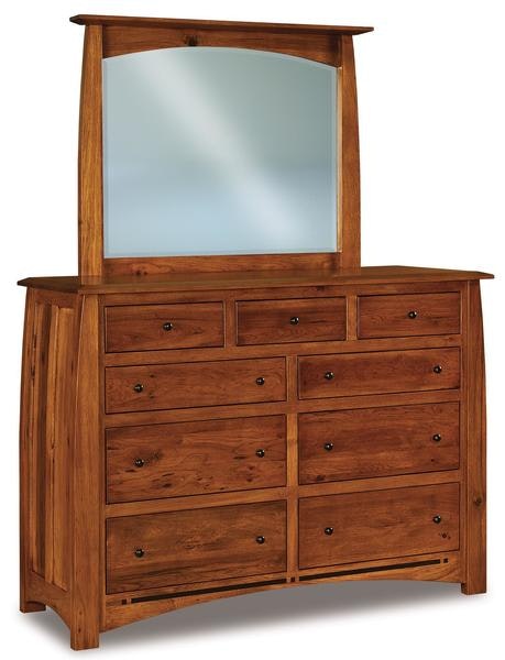 Amish 60 Colorado Springs Mission 9-Drawer Dresser with Ebony Inlay Strip Below Drawers and Solid Wood Bowed Side Panels
