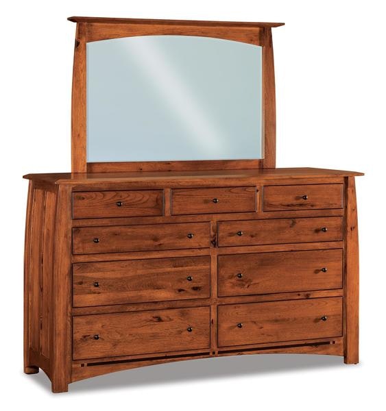 Amish 73 Colorado Springs Mission Nine Drawer Dresser shown in Rustic Hickory Wood with Golden Harvest Stain