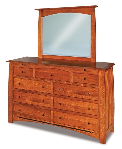 Amish 67 Wide Colorado Springs Mission 9-Drawer Dresser with Jewelry Drawers and Ebony Inlay Strip Below Drawers