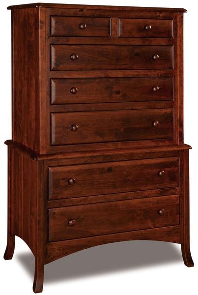 Amish 60 1/4 Tall Carlisle 7-Drawer Chest on Chest of Drawers with High Arched Doors and Base