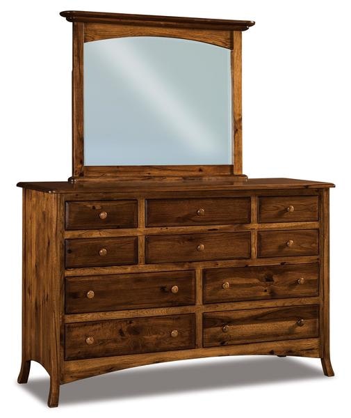 Amish 66 Wide Carlisle 10-Drawer Dresser with 3/4 Inch Solid Wood Sides with Splayed Legs