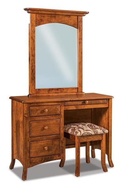Amish 45 Wide Carlisle 4-Drawer Vanity Dressing Table shown in Rustic Cherry Wood with Michaels Cherry Stain