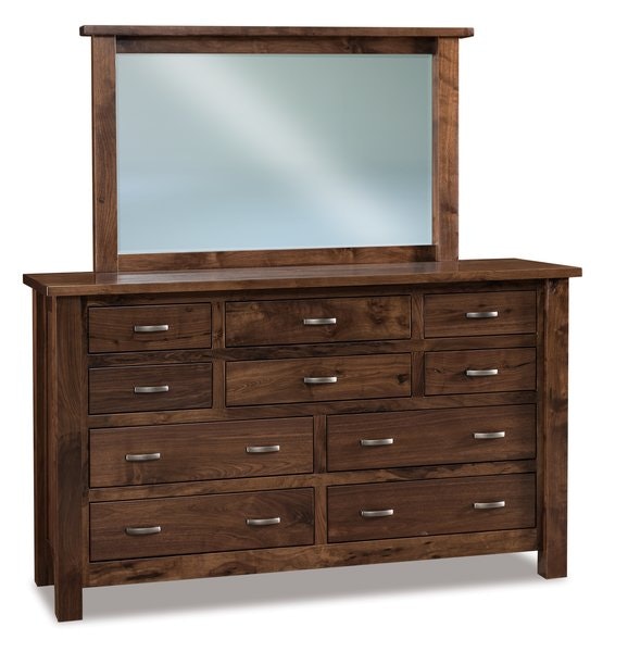 Amish 69 Wide Rustic Daniel 10-Drawer Dresser with Solid Wood Inset Ends Panels