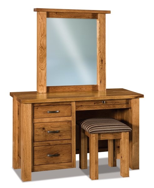 Amish 48 1/2 Wide Daniel 4-Drawer Vanity Dressing Table shown in Rustic Hickory Wood with Golden Pecan Stain