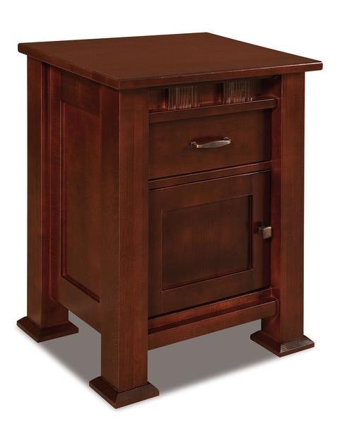 Amish 30 Tall Aaron Mission Nightstand with One Drawer and One Door with 3 Inch Solid Wood Posts and Solid Wood Inset Side Panels